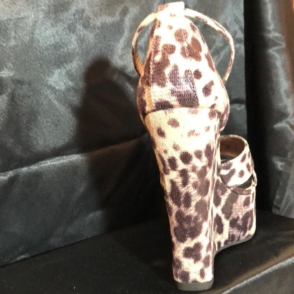 𝅺euc-cathy Jean Leopard Print Strapy Hi-Heel Wedges